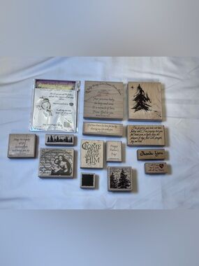 Religious Sentiment Rubber Stamp Lot Our Daily Bread Scripture Christmas Jesus